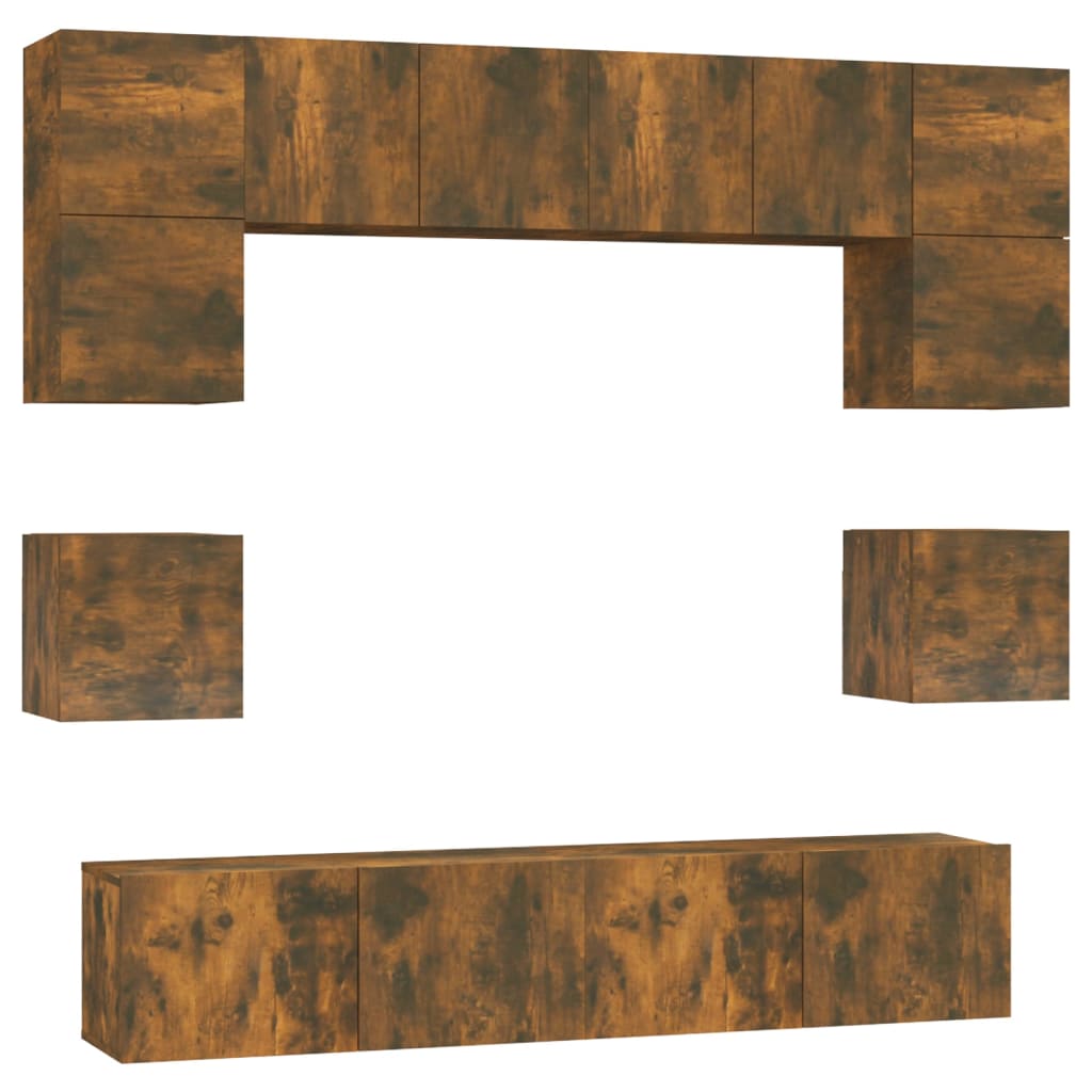 Set Mobili Porta TV 8pz Rovere Fumo in Legno Multistrato | homemem39