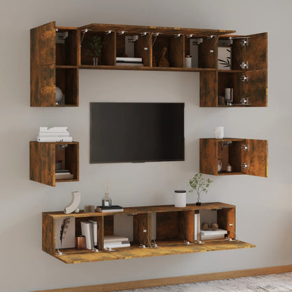 Set Mobili Porta TV 8pz Rovere Fumo in Legno Multistrato | homemem39