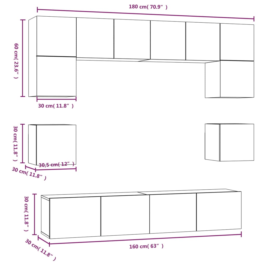 Set Mobili Porta TV 8pz Rovere Fumo in Legno Multistrato | homemem39