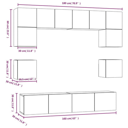 Set Mobili Porta TV 8pz Rovere Fumo in Legno Multistrato | homemem39
