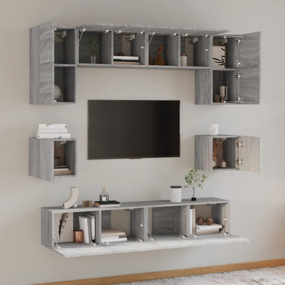 Set Mobili Porta TV 8pz Grigio Sonoma in Legno Multistrato