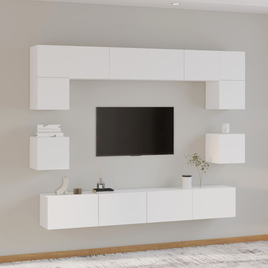Set Mobili Porta TV 8pz Bianco in Legno Multistrato