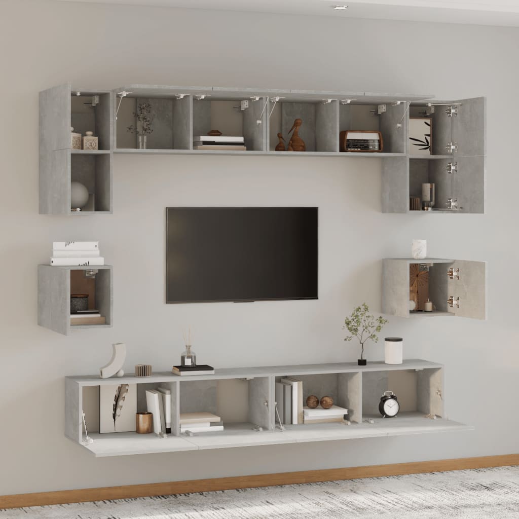 Set Mobili Porta TV 8pz Grigio Cemento in Legno Multistrato - homemem39