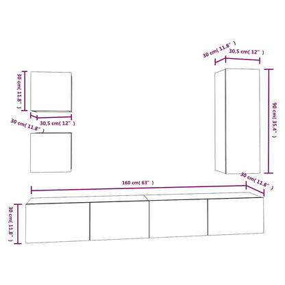 Set di Mobili Porta TV 5 pz Bianco in Legno Multistrato