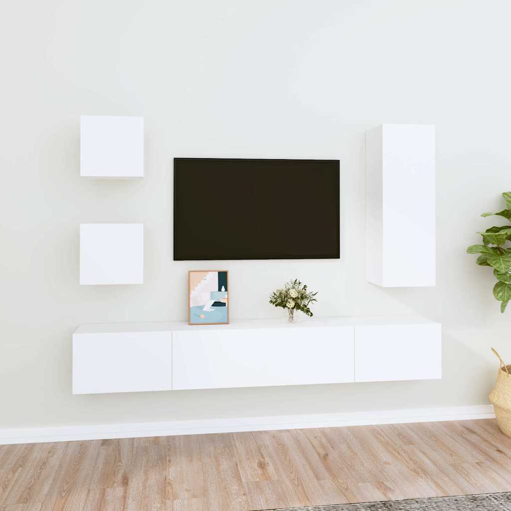 Set di Mobili Porta TV 5 pz Bianco in Legno Multistrato