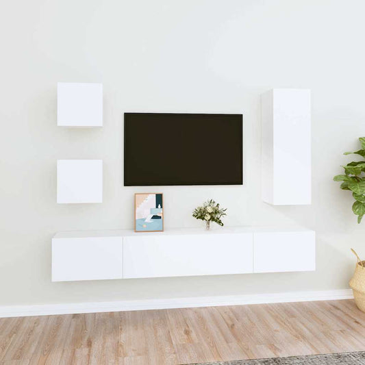 Set di Mobili Porta TV 5 pz Bianco in Legno Multistrato