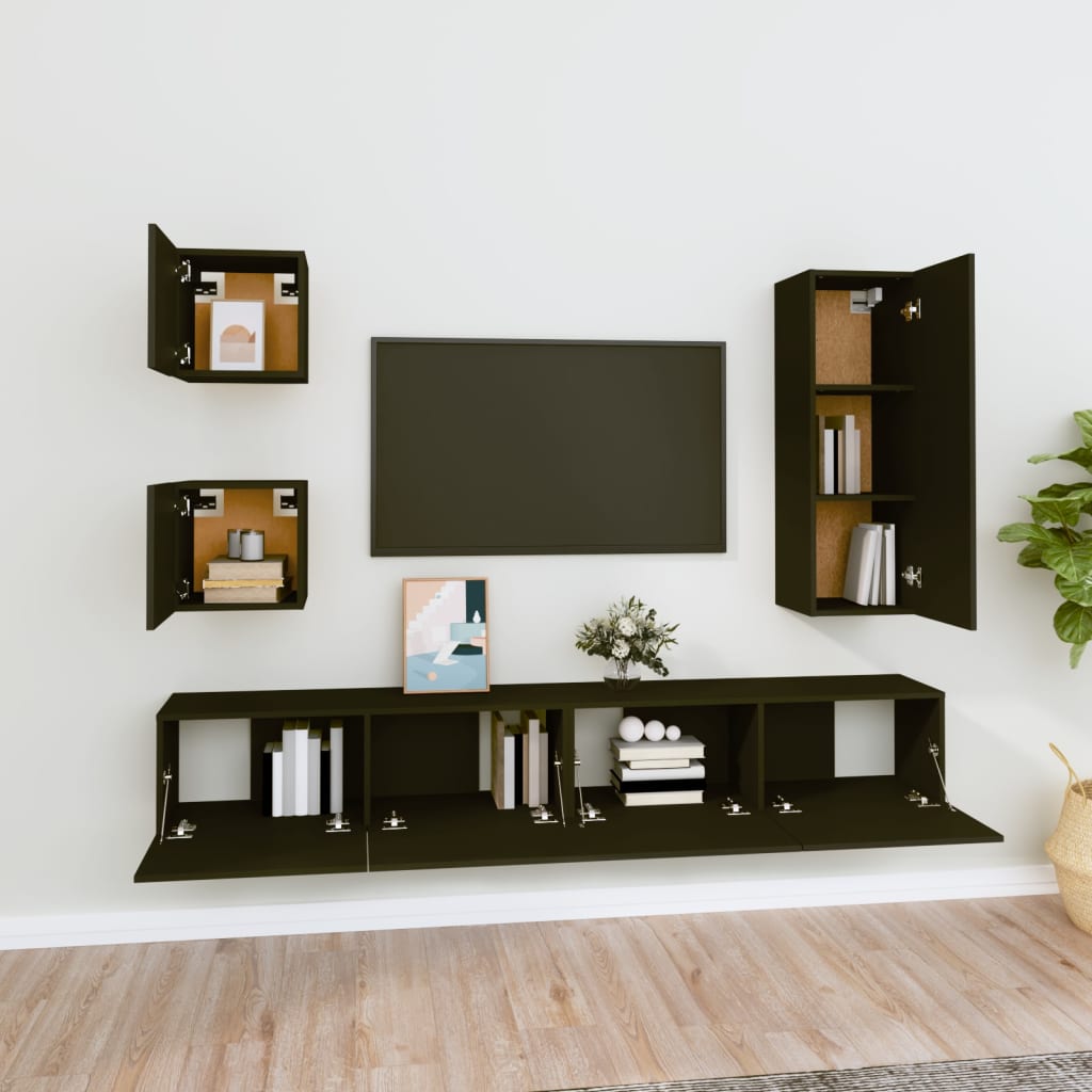 Set di Mobili Porta TV 5 pz Nero in Legno Multistrato - homemem39