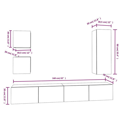 Set di Mobili Porta TV 5 pz Nero in Legno Multistrato