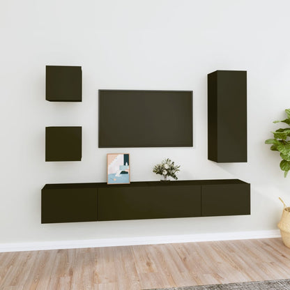 Set di Mobili Porta TV 5 pz Nero in Legno Multistrato - homemem39