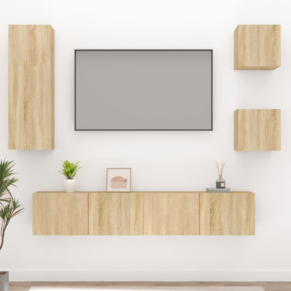 Set di Mobili Porta TV 5 pz Rovere Sonoma in Legno Multistrato