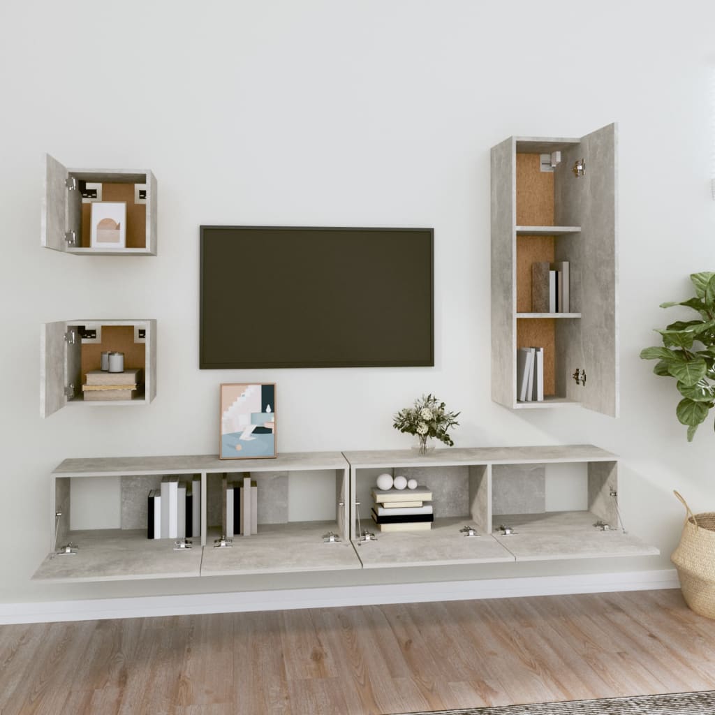 Set di Mobili Porta TV 5 pz Grigio Cemento in Legno Multistrato - homemem39