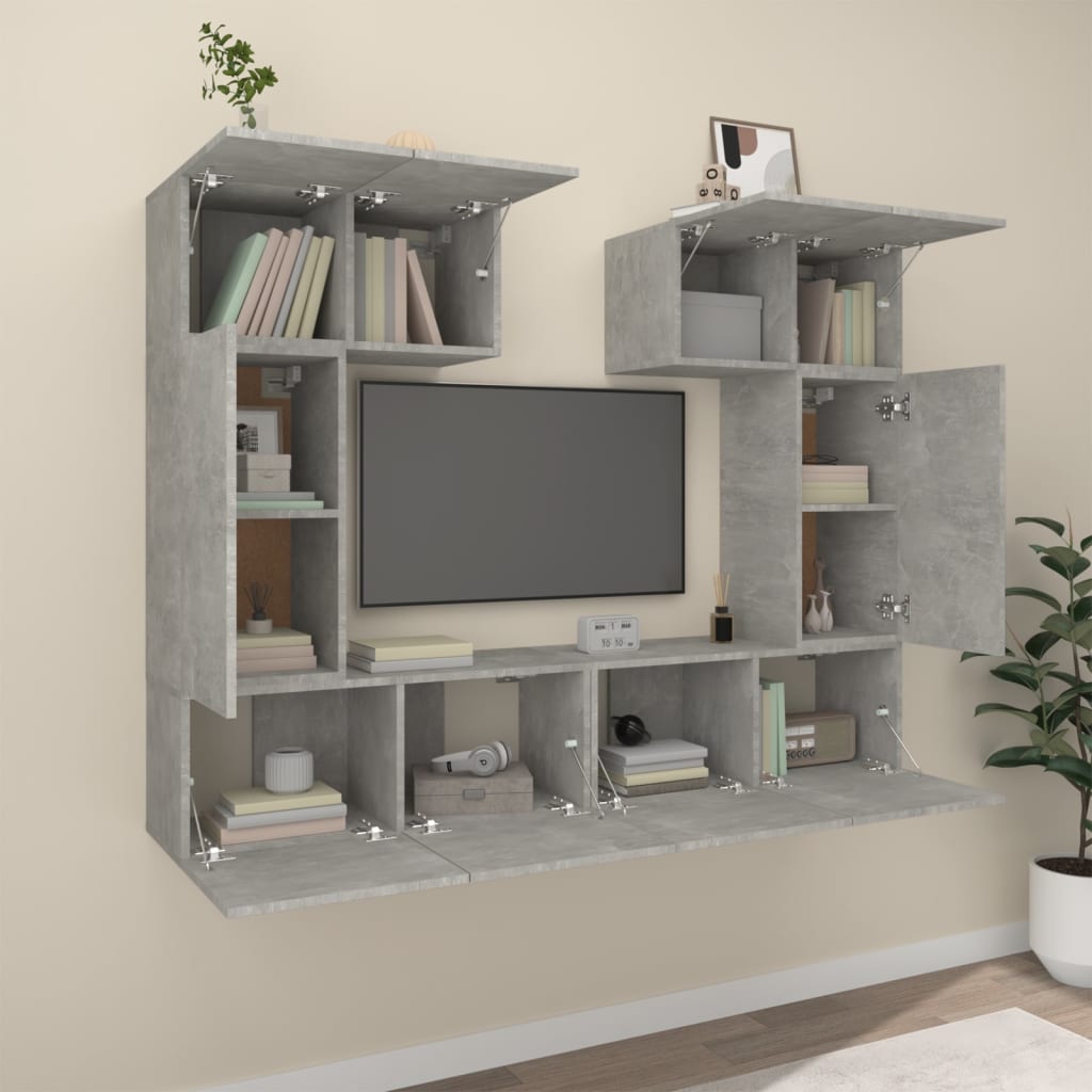 Set di Mobili Porta TV 6 pz Grigio Cemento in Legno Multistrato