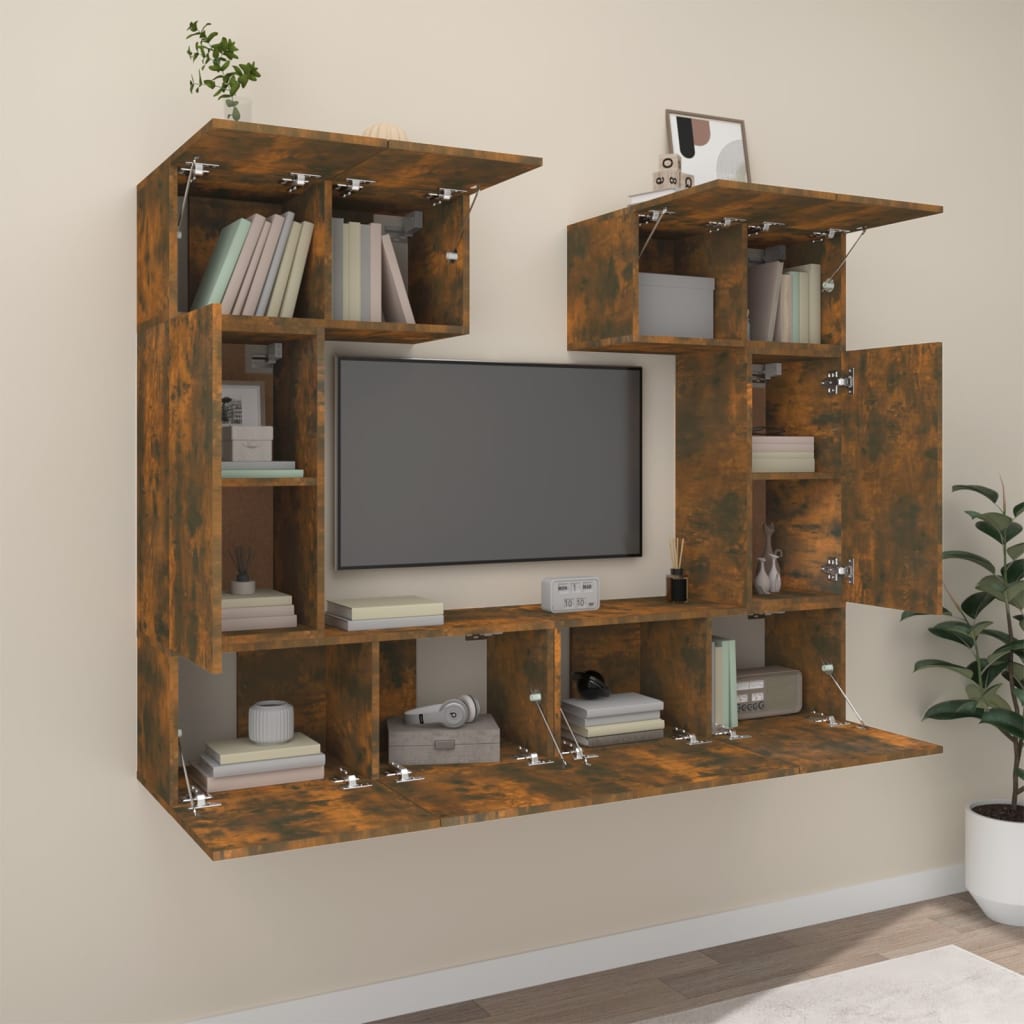Set di Mobili Porta TV 6 pz Rovere Fumo in Legno Multistrato - homemem39