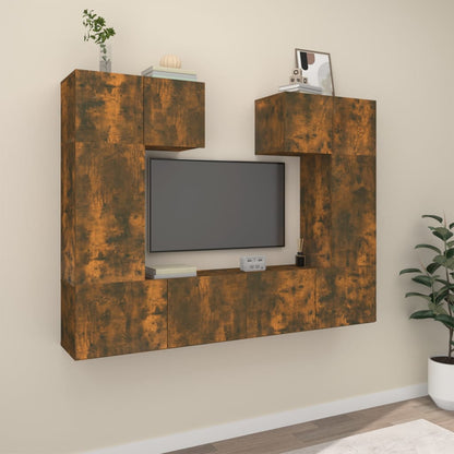 Set di Mobili Porta TV 6 pz Rovere Fumo in Legno Multistrato - homemem39
