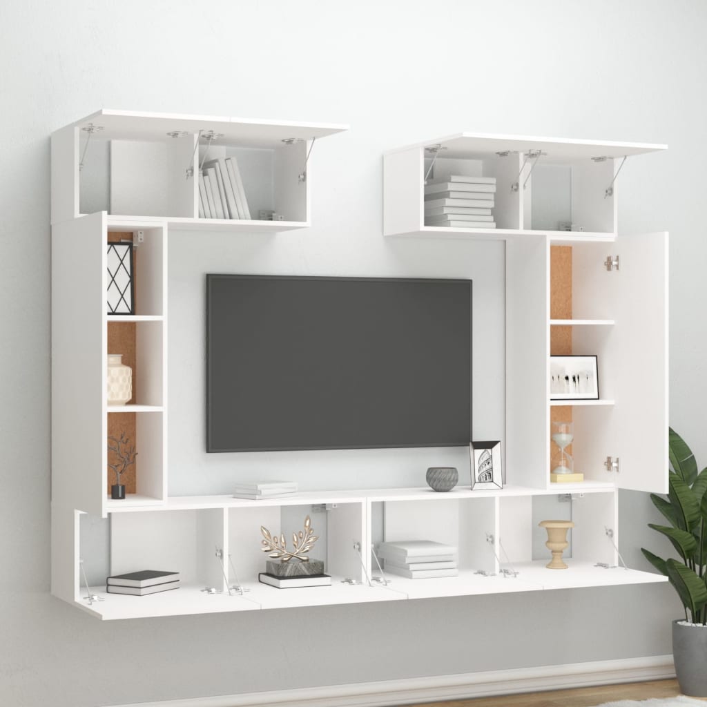 Set di Mobili Porta TV 6 pz Bianco in Legno Multistrato