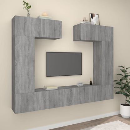 Set di Mobili Porta TV 6 pz Grigio Sonoma in Legno Multistrato