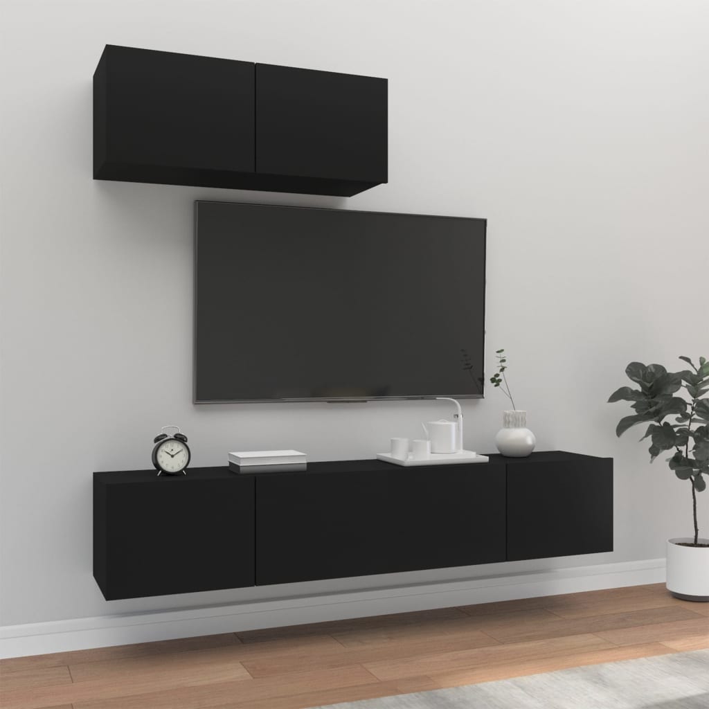 Set Mobili Porta TV 3 pz Nero in Legno Multistrato - homemem39