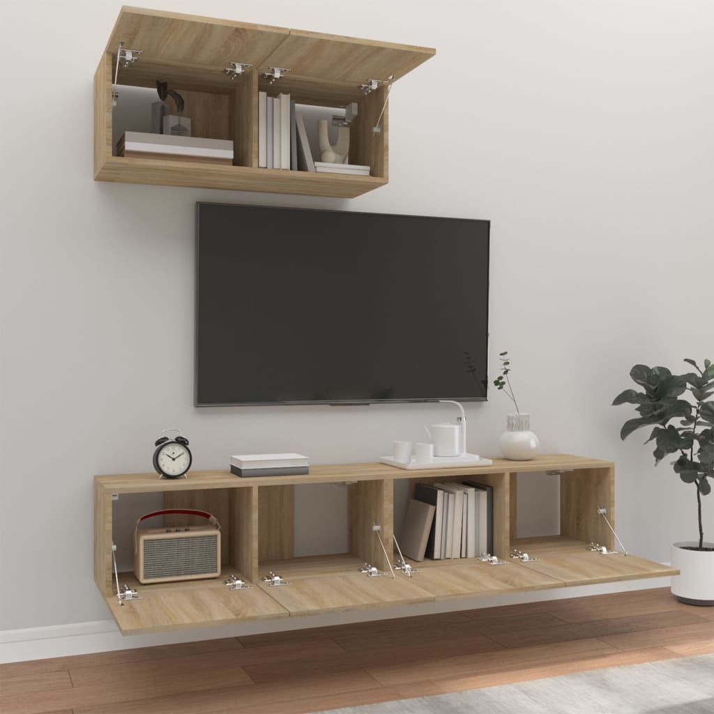 Set di Mobili Porta TV 3 pz Rovere Sonoma in Legno Multistrato - homemem39