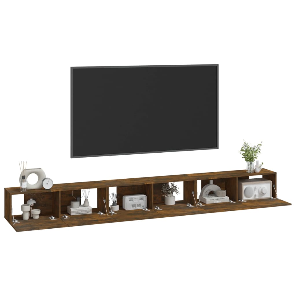 Set Mobili Porta TV 3 pz Rovere Fumo in Legno Multistrato