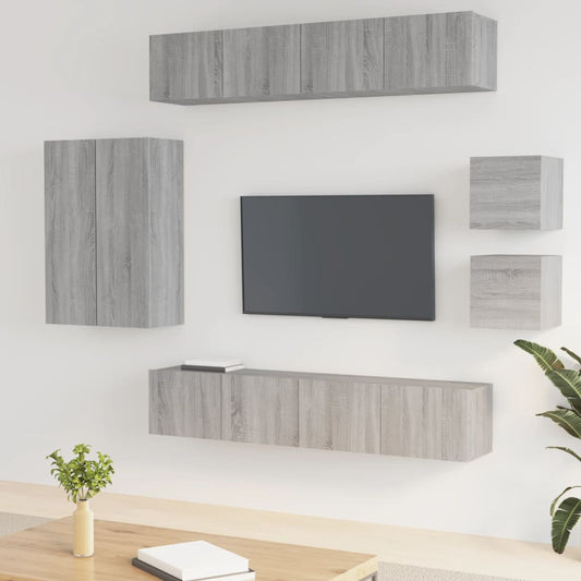 Set Mobili Porta TV 8pz Grigio Sonoma in Legno Multistrato