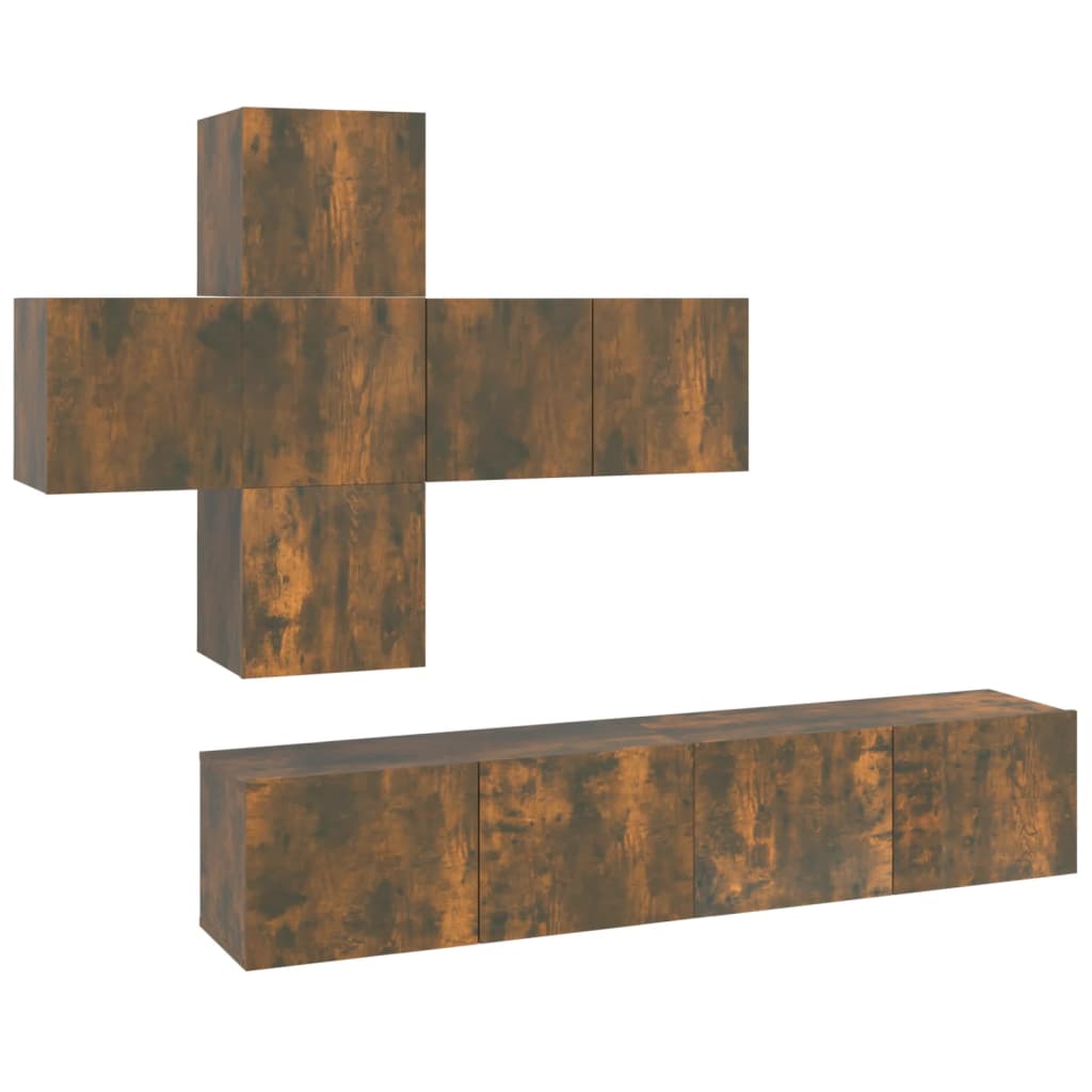 Set di Mobili Porta TV 7 pz Rovere Fumo in Legno Multistrato - homemem39