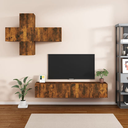 Set di Mobili Porta TV 7 pz Rovere Fumo in Legno Multistrato - homemem39