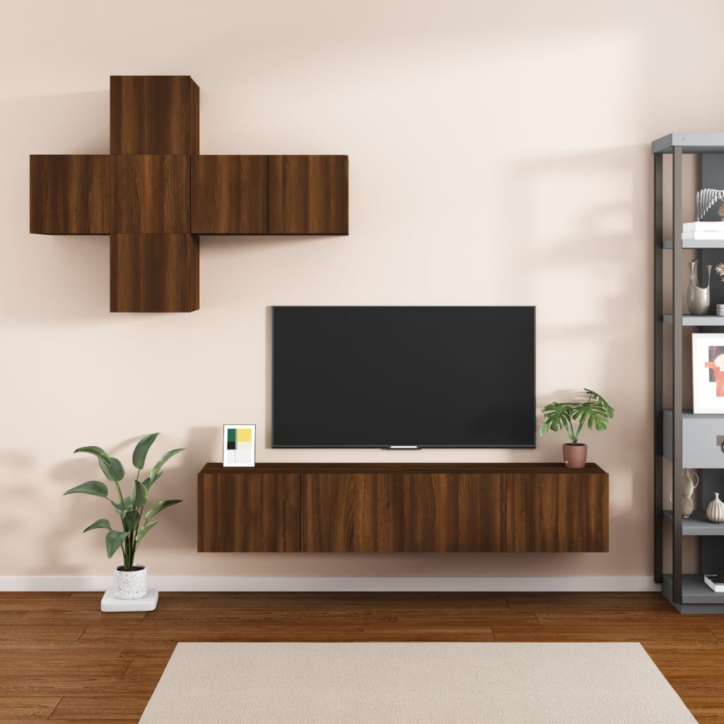 Set di Mobili Porta TV 7 pz Rovere Marrone in Legno Multistrato