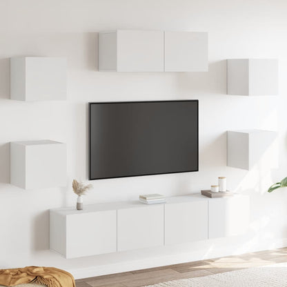 Set di Mobili Porta TV 7 pz Bianco in Legno Multistrato