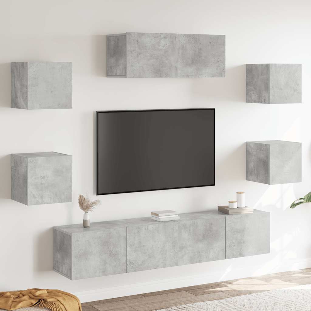 Set di Mobili Porta TV 7 pz Grigio Cemento in Legno Multistrato