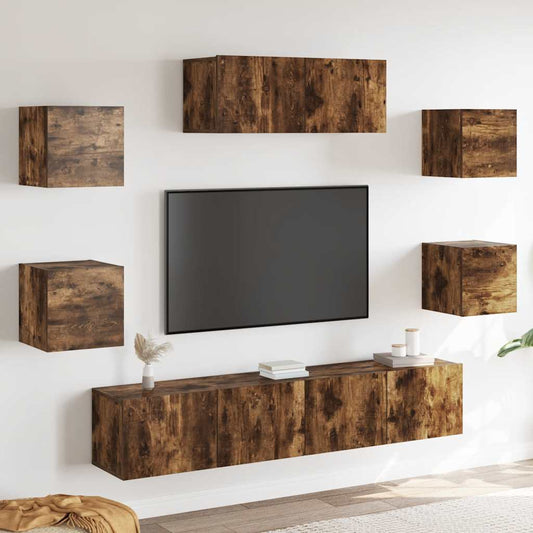 7 pcs TV Stand Furniture Set in Smoked Oak in Multilayer Wood