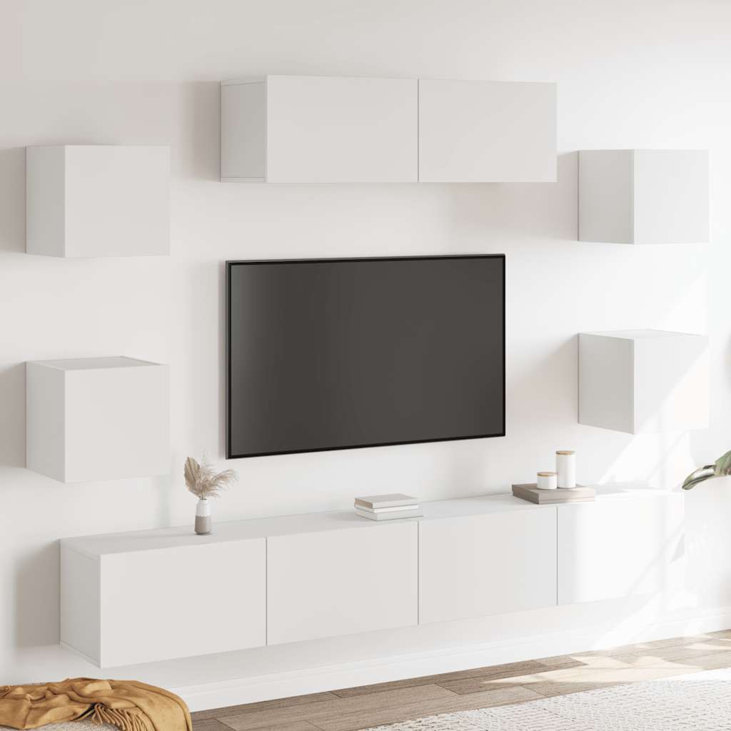 Set di Mobili Porta TV 7 pz Bianco in Legno Multistrato
