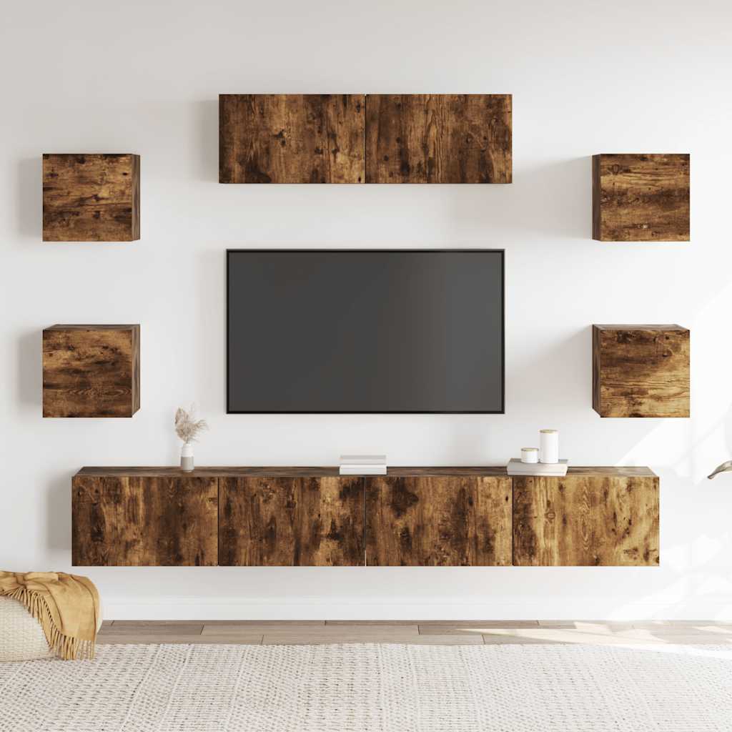 Set di Mobili Porta TV 7 pz Rovere Fumo in Legno Multistrato