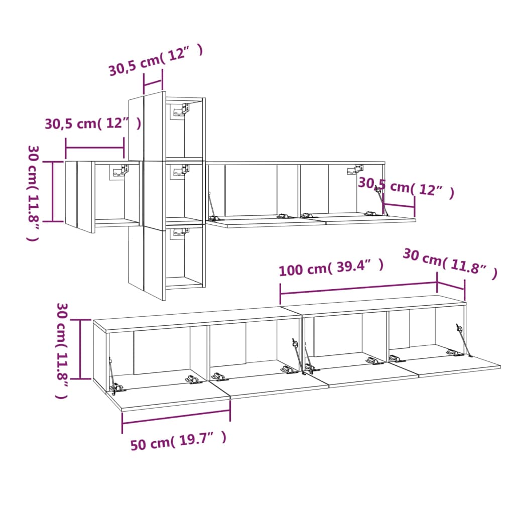 Set di Mobili Porta TV 7 pz Rovere Fumo in Legno Multistrato