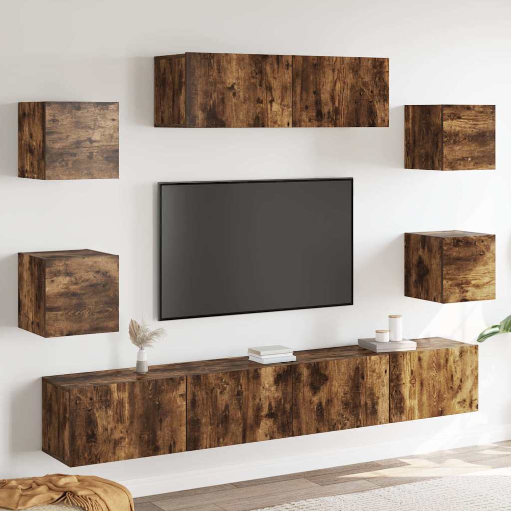 Set di Mobili Porta TV 7 pz Rovere Fumo in Legno Multistrato