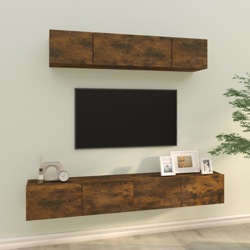 Set di Mobili Porta TV 4 pz Rovere Fumo in Legno Multistrato - homemem39