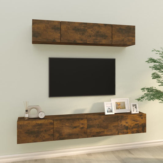 Set di Mobili Porta TV 4 pz Rovere Fumo in Legno Multistrato - homemem39