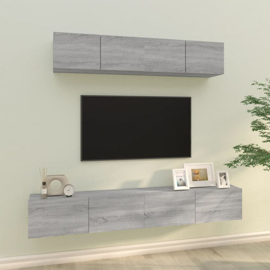 Set di Mobili Porta TV 4 pz Grigio Sonoma in Legno Multistrato - homemem39