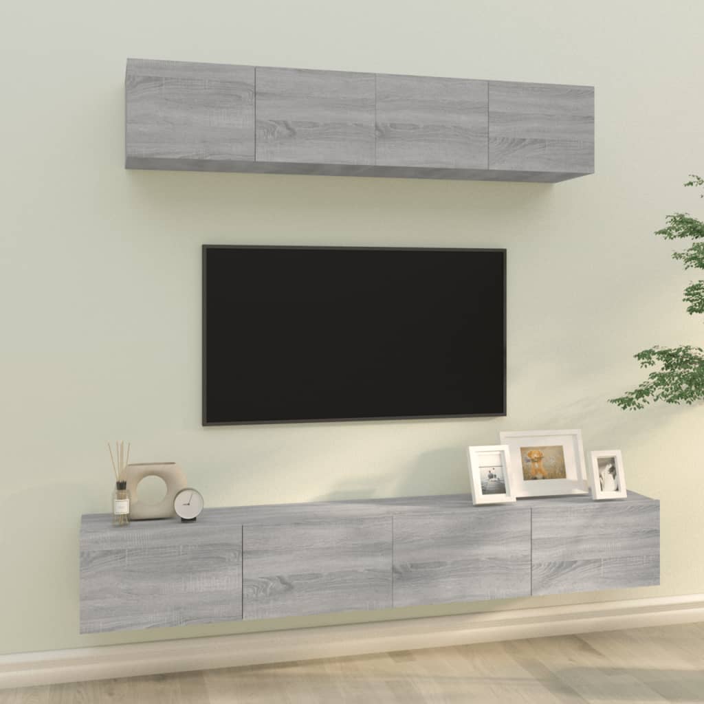 Set di Mobili Porta TV 4 pz Grigio Sonoma in Legno Multistrato - homemem39