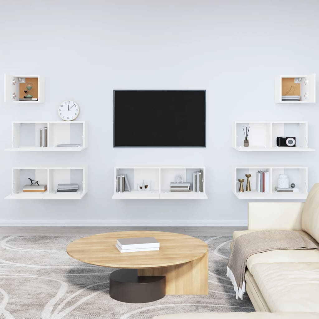 Set di Mobili Porta TV 7 pz Bianco in Legno Multistrato