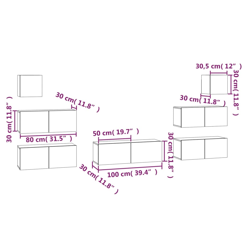 Set di Mobili Porta TV 7 pz Bianco in Legno Multistrato