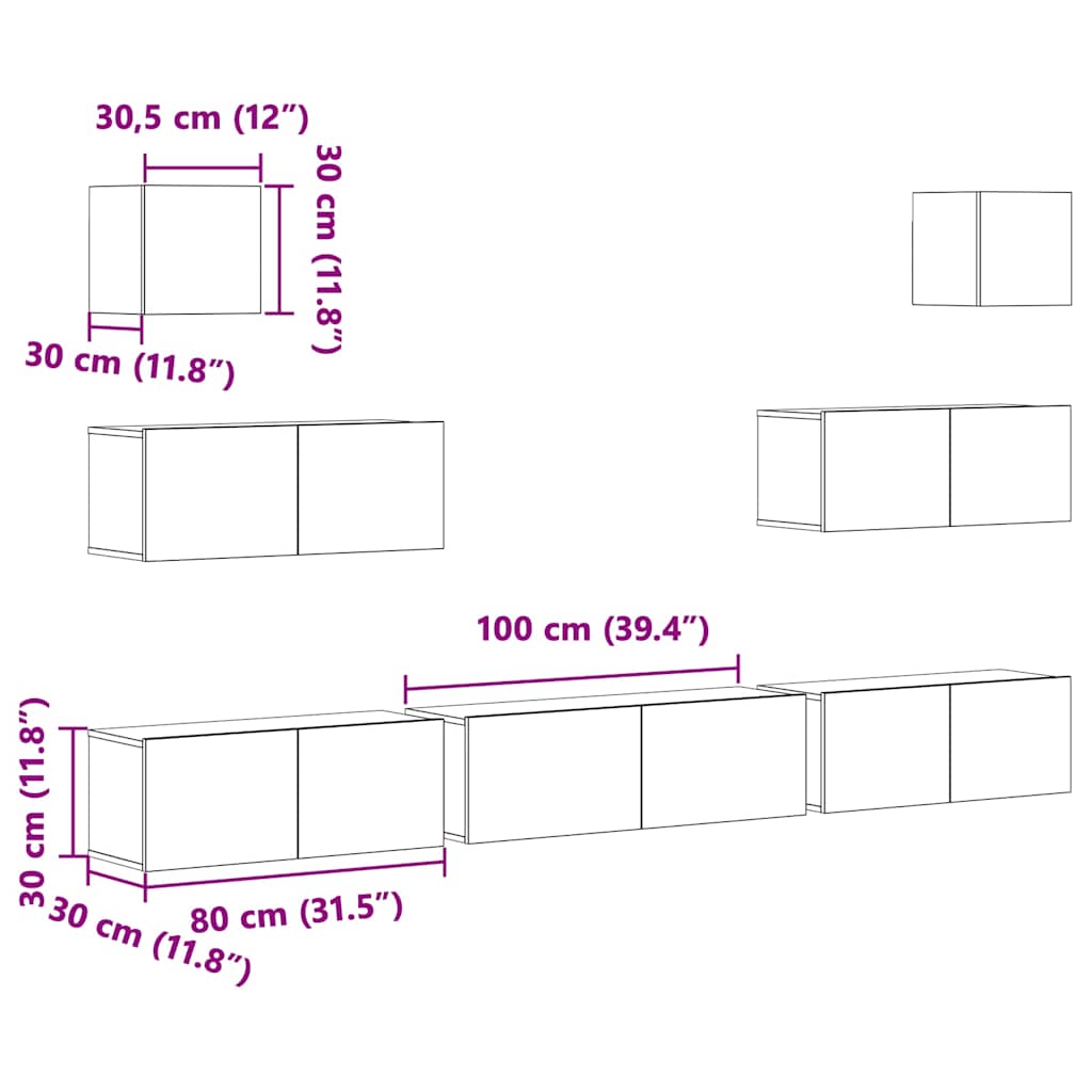Set di Mobili Porta TV 7 pz Bianco in Legno Multistrato