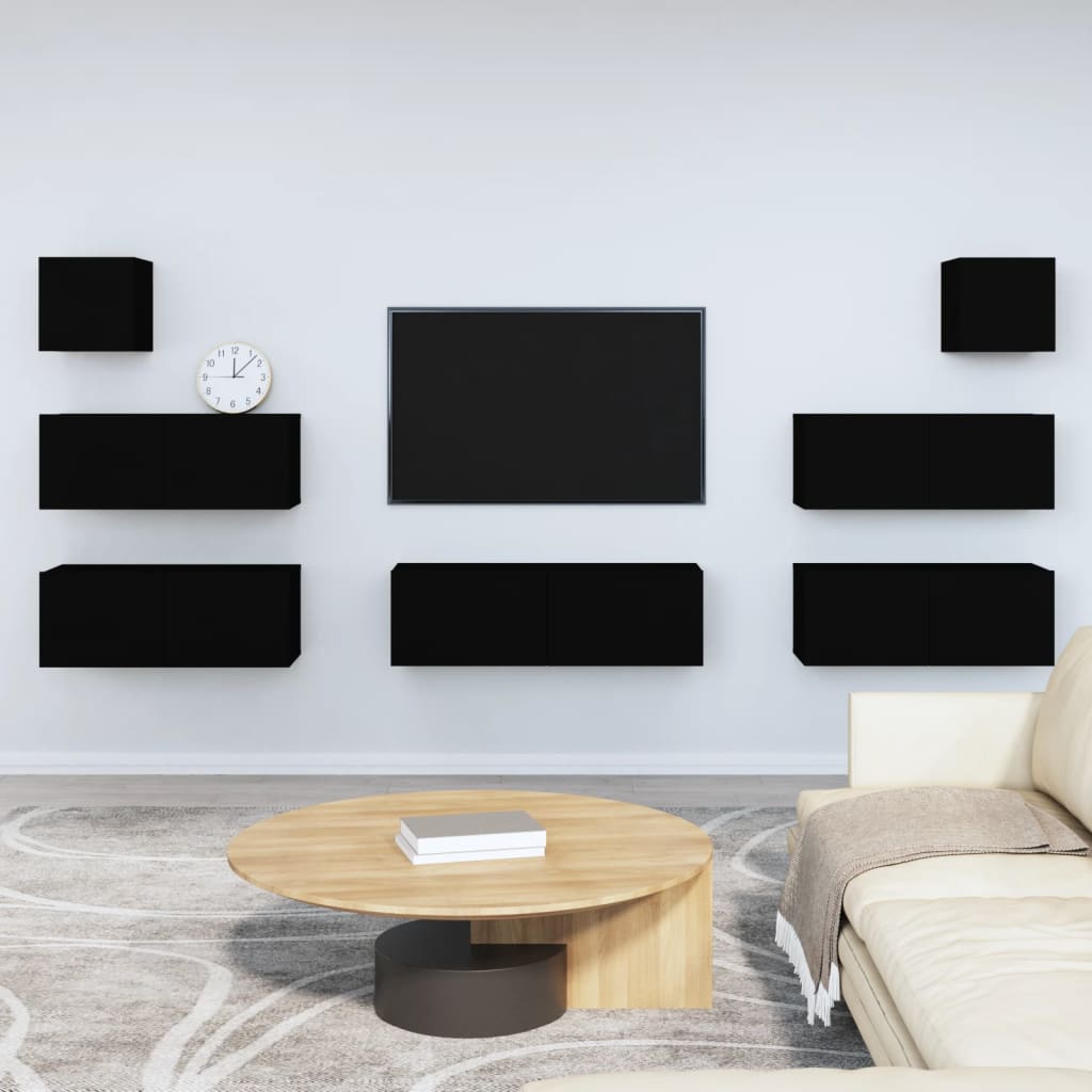 Set di Mobili Porta TV 7 pz Nero in Legno Multistrato - homemem39