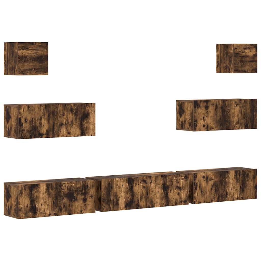 Set di Mobili Porta TV 7 pz Rovere Fumo in Legno Multistrato | homemem39