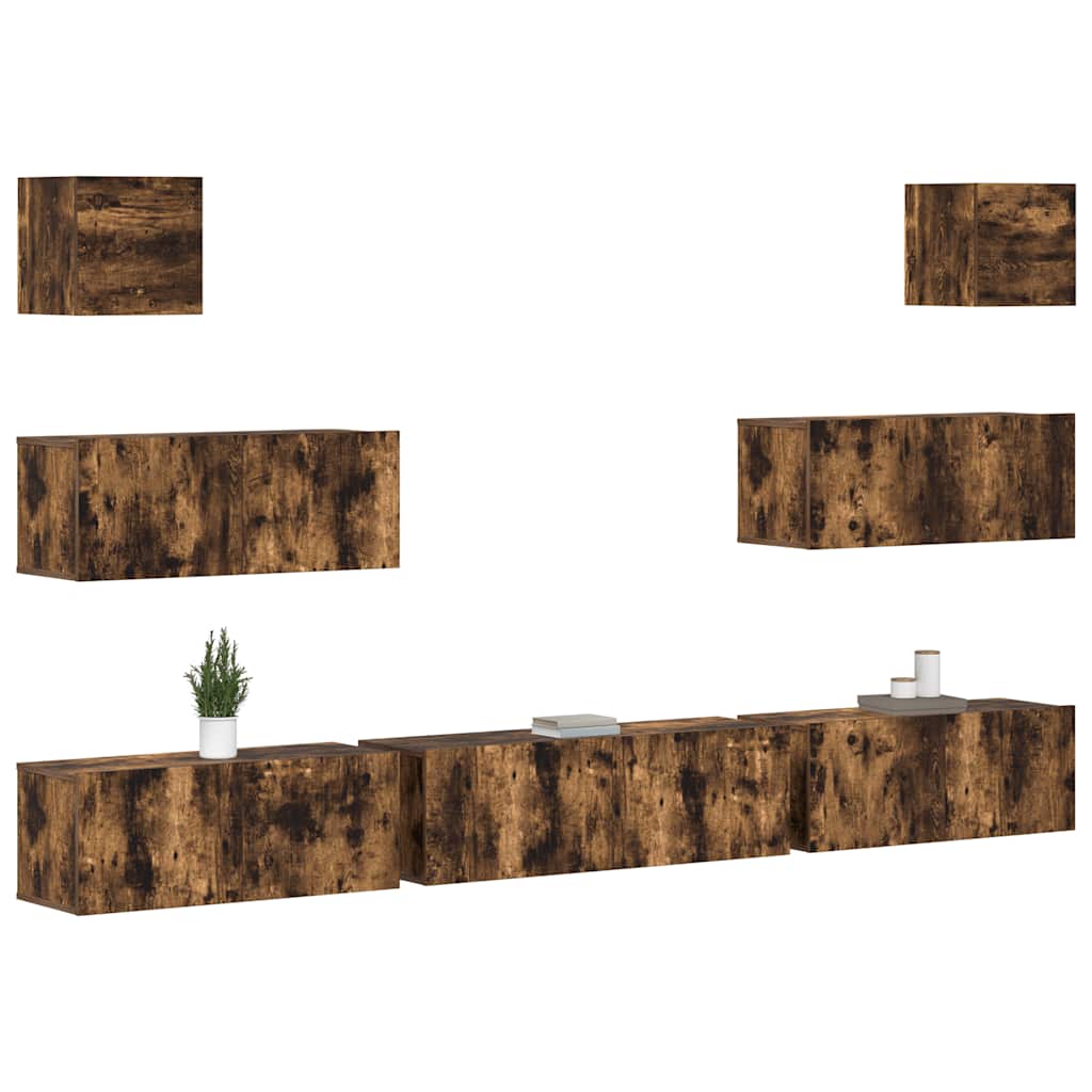 Set di Mobili Porta TV 7 pz Rovere Fumo in Legno Multistrato | homemem39