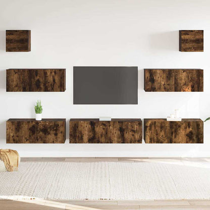 Set di Mobili Porta TV 7 pz Rovere Fumo in Legno Multistrato | homemem39