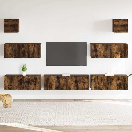 Set di Mobili Porta TV 7 pz Rovere Fumo in Legno Multistrato | homemem39