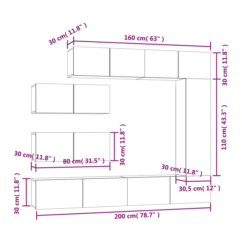 Set di Mobili Porta TV 7 pz Rovere Fumo in Legno Multistrato