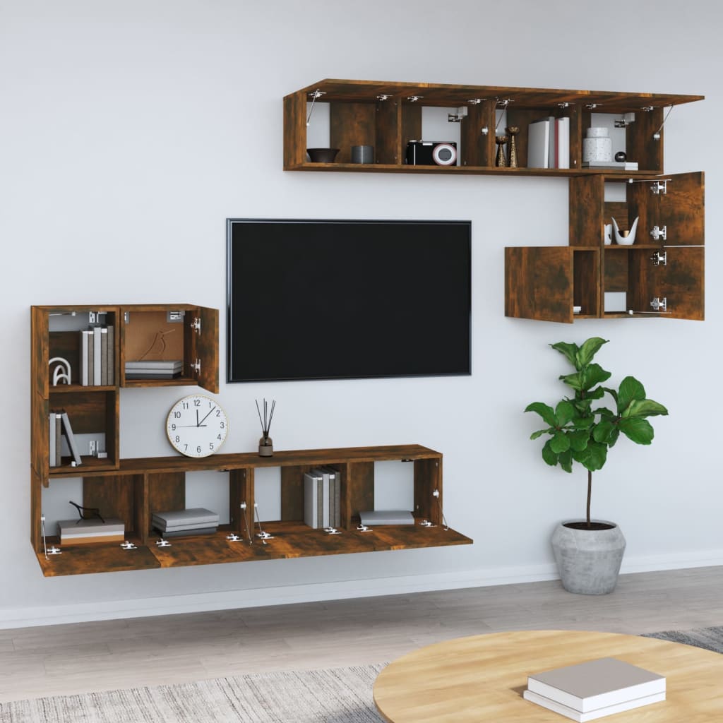 Mobile Porta TV a Parete Rovere Fumo in Legno Multistrato | homemem39