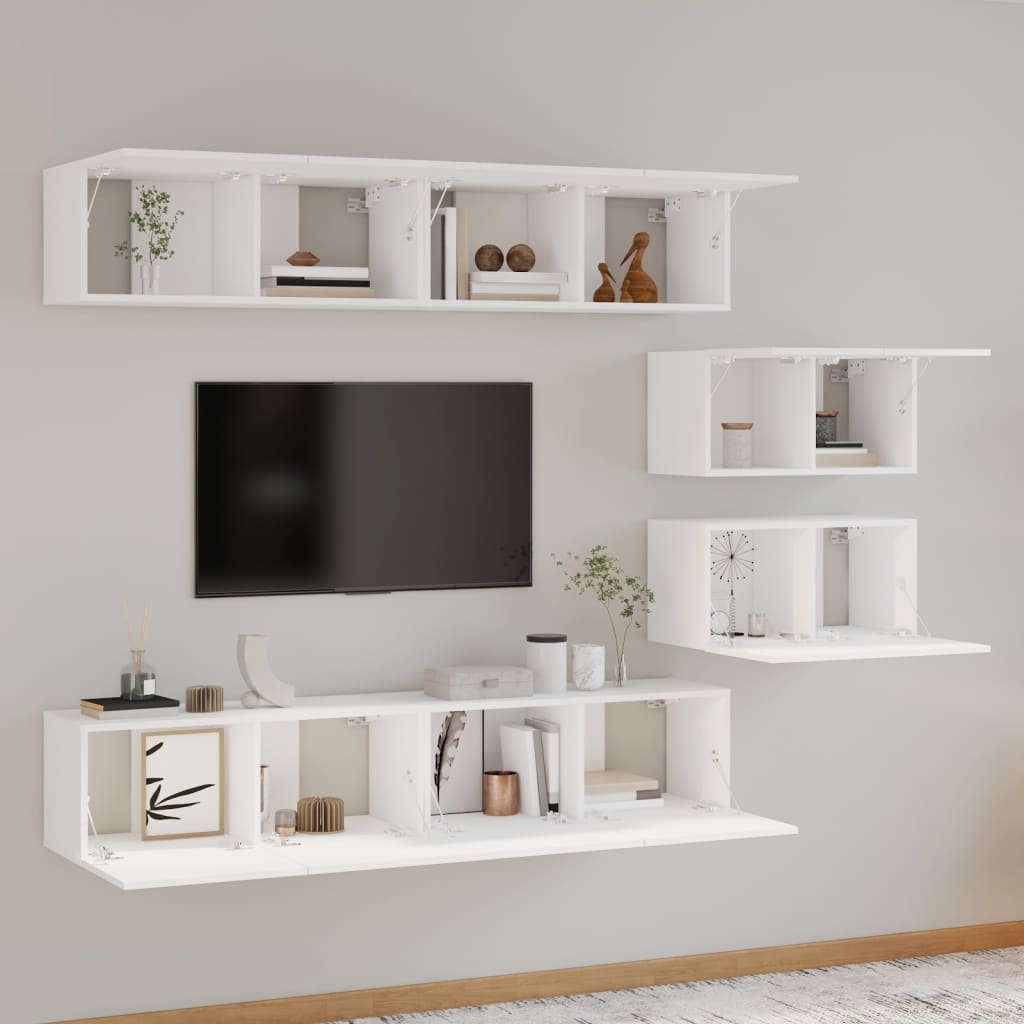 Set di Mobili Porta TV 6 pz Bianco in Legno Multistrato