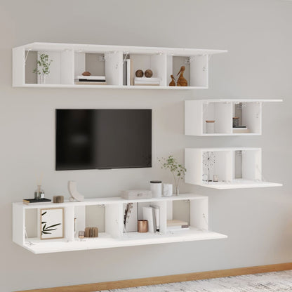 Set di Mobili Porta TV 6 pz Bianco in Legno Multistrato